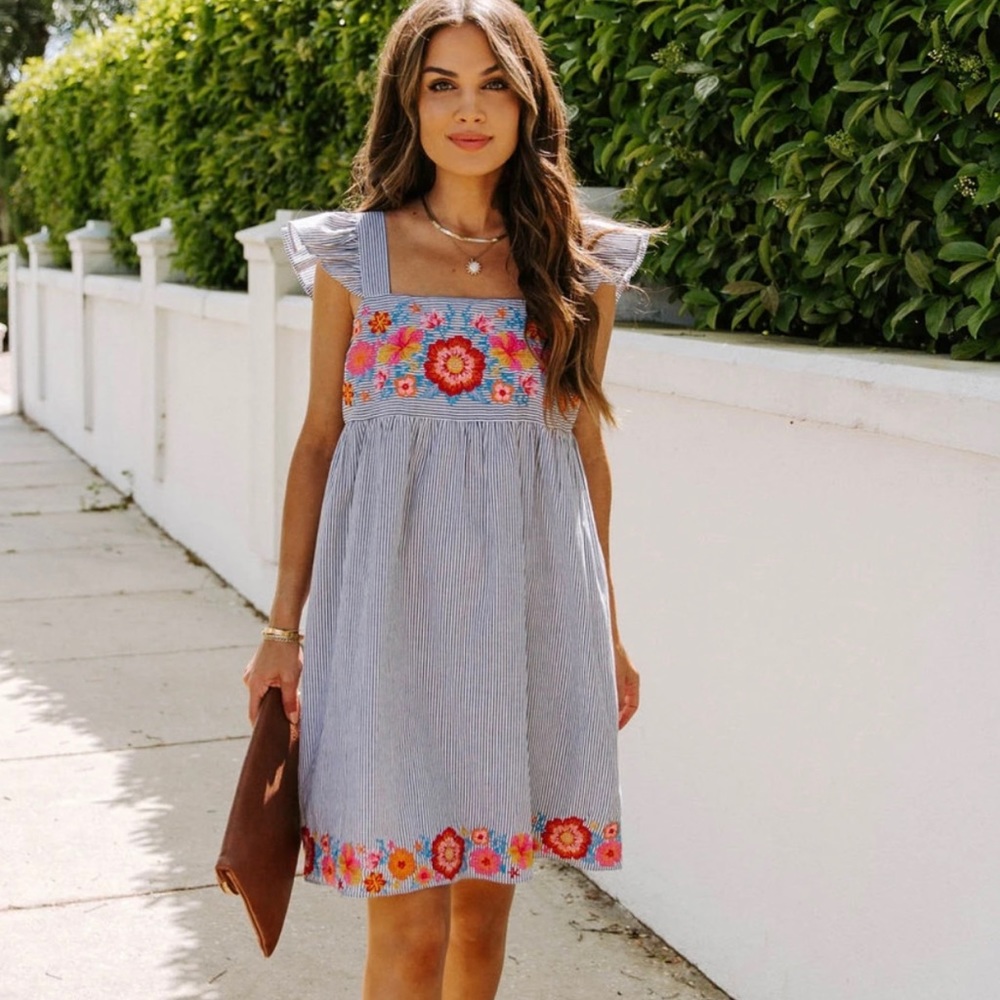 Vici- cotton blend embroidered babydoll dress